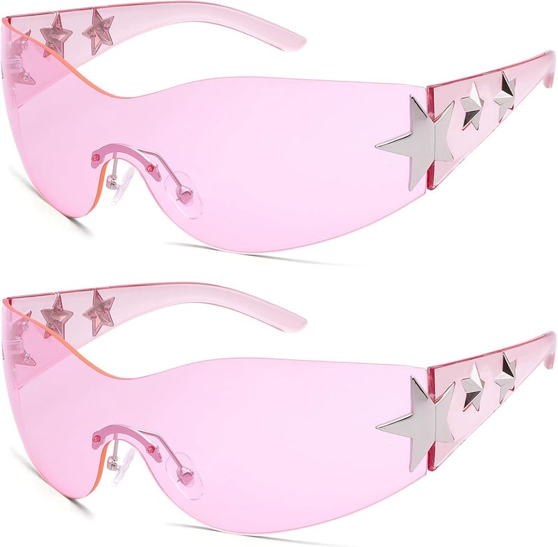 Haqptul Rimless Y2K Sunglasses Star Wrap Around Glasses 2000S Accessories for Women Men Trendy Fashion Cool Shield Shades - Image 1